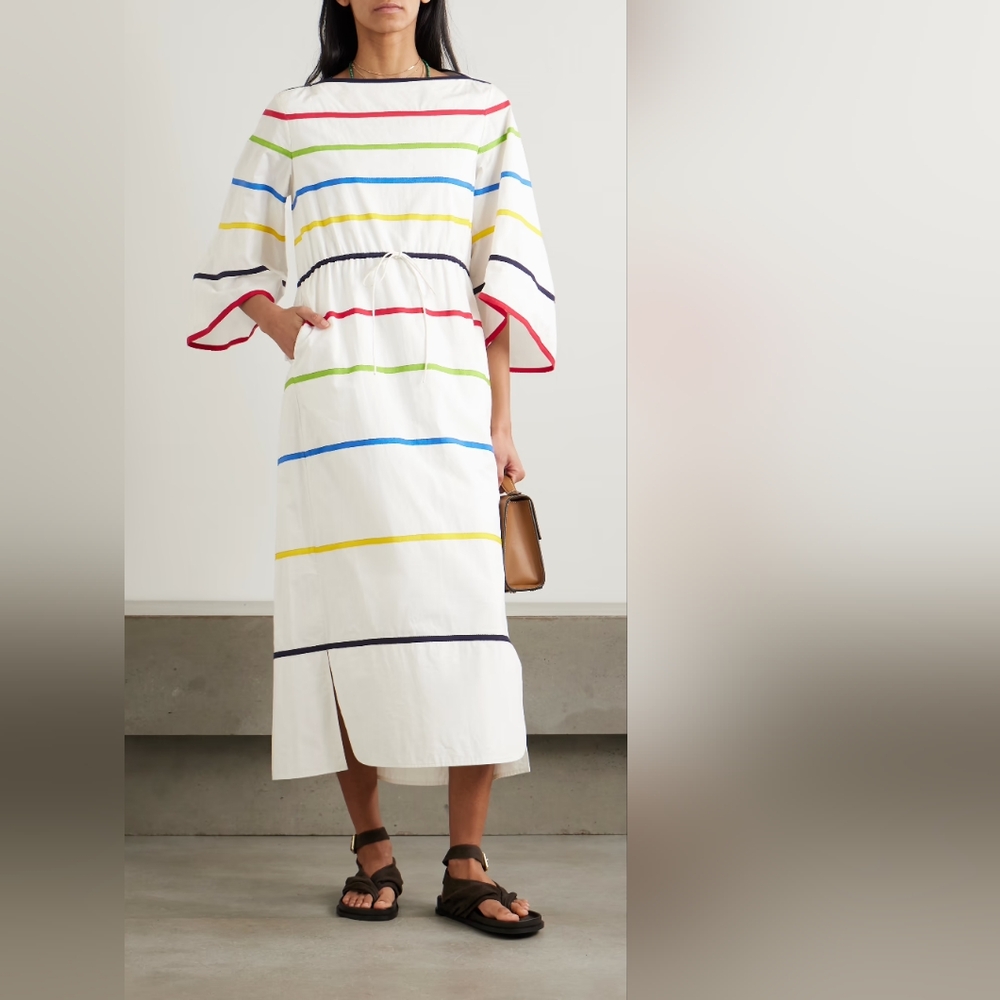 Rosie Assoulin Ribbon Striped Midi Caftan Dress NWT Sz XS